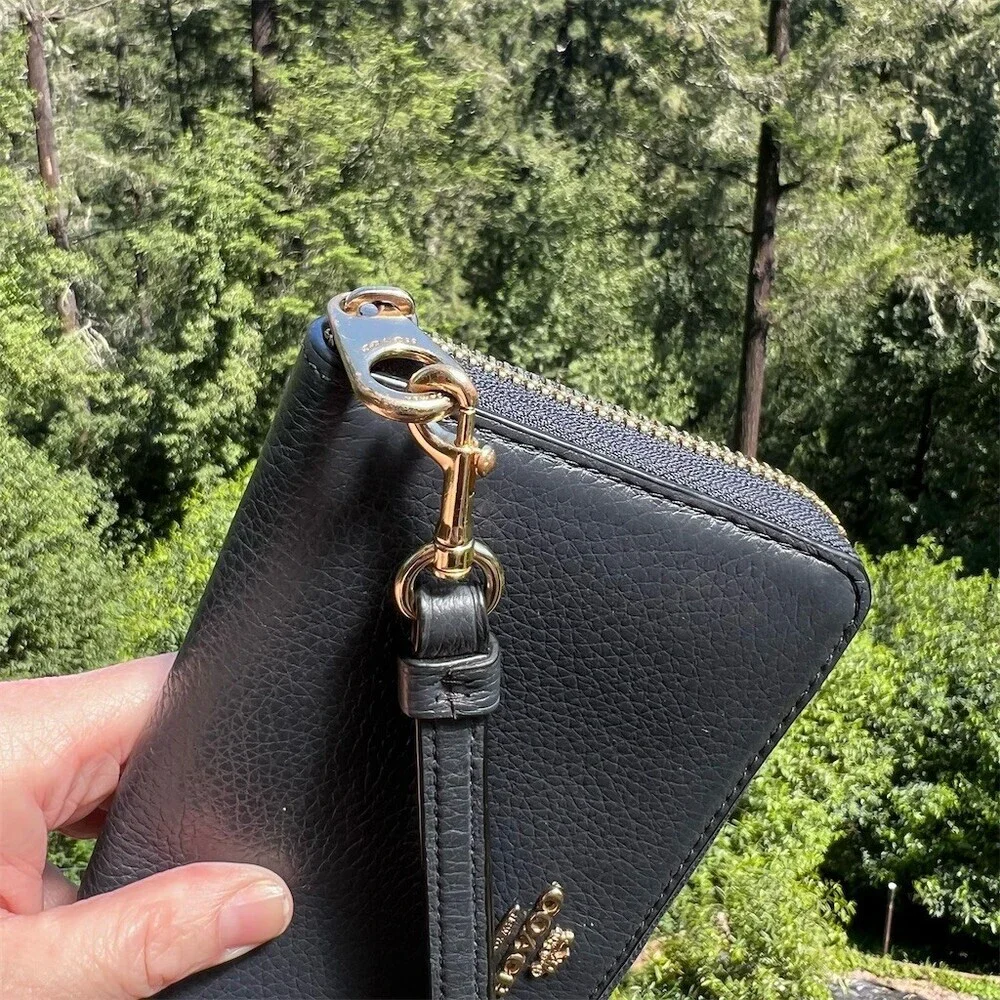 COACH Long Zip-Around Wallet Navy Blue Pebble Leather Silver Hardware AUTHENTIC